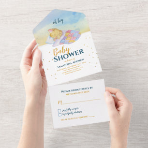 Invitación Todo En Uno Sleepy Baby Cat Colorful Baby Shower