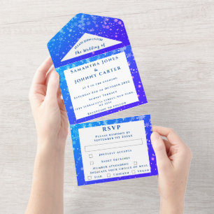 Invitación Todo En Uno Snowflakes Snow Blue Winter Wonderland Boda