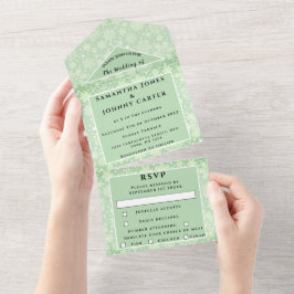 Invitación Todo En Uno Snowflakes Snow Green Winter Wonderland Boda