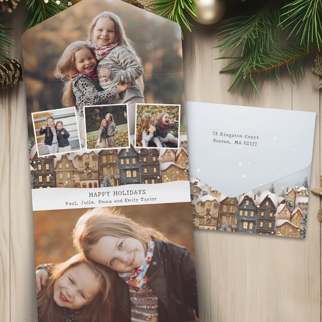 Invitación Todo En Uno Snowy Winter Village Cuatro Collages de fotos (Subido por el creador)