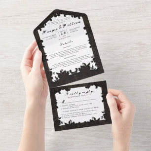 Invitación Todo En Uno Sobre boda marrón oscuro de Victoria