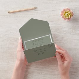 Invitación Todo En Uno Sofisticado Boda Sage & Silver
