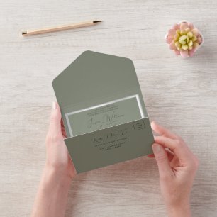 Invitación Todo En Uno Sofisticado Boda Sage & Silver
