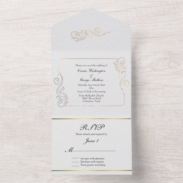 Invitación Todo En Uno Sofisticado y lujoso oro florece Boda (Interior)