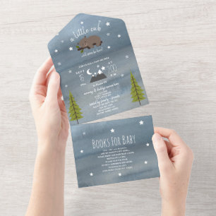 Invitación Todo En Uno Solicitud de libro de Baby Shower Sleepy Bear Cub
