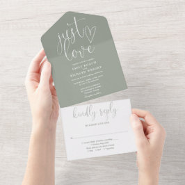 Invitación Todo En Uno Solo ama la elegante escritura de la boda verde me