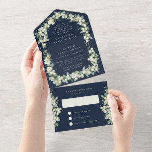 Invitación Todo En Uno Solo la recepción de bodas de nevadas y eucalipto