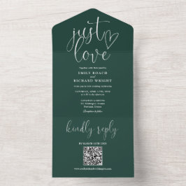 Invitación Todo En Uno Sólo me gusta el código QR moderno Boda verde esme