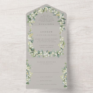 Invitación Todo En Uno Solo recepción Taupe/Greige Snowberry+Eucalyptus