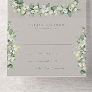 Invitación Todo En Uno Solo recepción Taupe/Greige Snowberry+Eucalyptus