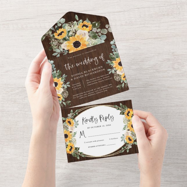 Invitación Todo En Uno Sombardos Rústicos | Boda floral acuarela (desgarro)