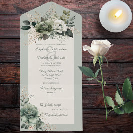 Invitación Todo En Uno Sombras de la floral verde sabia