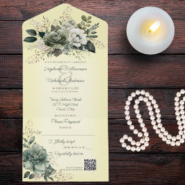 Invitación Todo En Uno Sombras de la floral verde sabia sobre el código Q