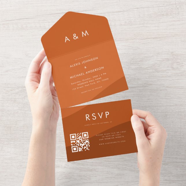 Invitación Todo En Uno Sombras de Terracota Boho Olas Código Qr Sitio Web (desgarro)