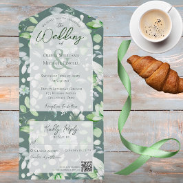 Invitación Todo En Uno Sombras del código QR floral del país verde