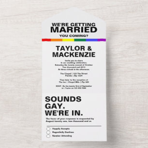 Invitación Todo En Uno Sonidos de Boda Diversión Gay Arcoíris Orgullo