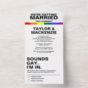 Invitación Todo En Uno Sonidos de Boda Diversión Gay Arcoíris Orgullo