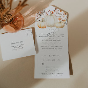 Invitación Todo En Uno SORPRESA FIESTA 65º Nacimiento Calabaza Caída Hoja