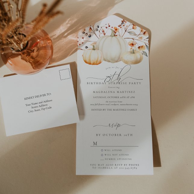 Invitación Todo En Uno SORPRESA FIESTA 75º Nacimiento Calabaza Caída Hoja (Subido por el creador)