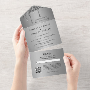 Invitación Todo En Uno Sparkle plateado RSVP Elegante Boda moderno