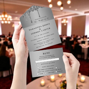 Invitación Todo En Uno Sparkle plateado RSVP Elegante Boda moderno