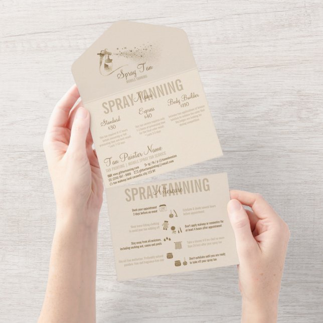 Invitación Todo En Uno Spray Tanning Service Precios después del cuidado (desgarro)