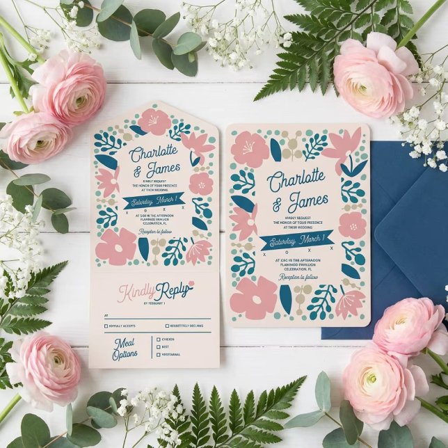 Invitación Todo En Uno Spring Pastel Petals All in One Wedding Invite (Subido por el creador)