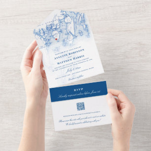 Invitación Todo En Uno Spruce Point Inn Maine Map Elegante Boda de la Mar