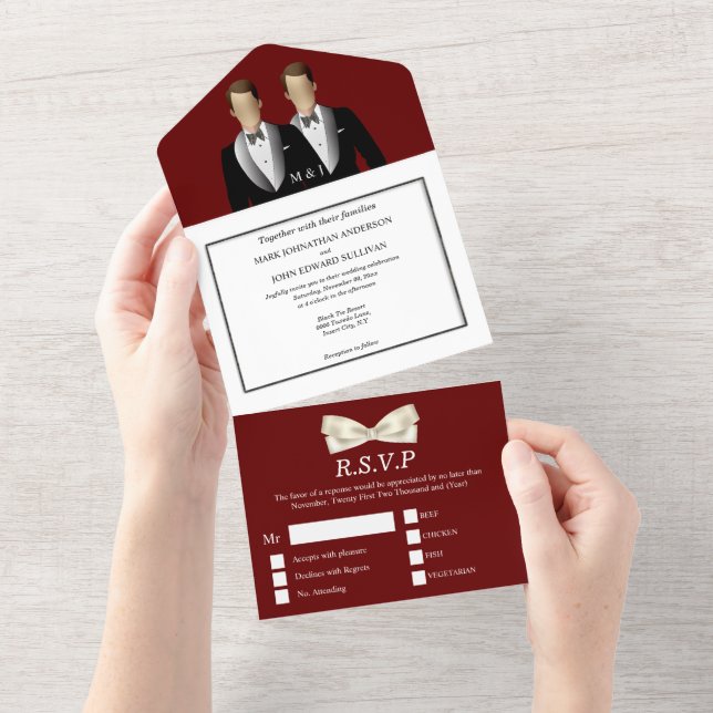 Invitación Todo En Uno Sr. | Foto del boda masculino de la pareja gay (desgarro)