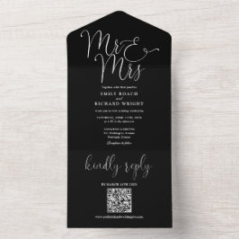 Invitación Todo En Uno Sr. Y Sra. Modern QR Code Boda Blanco Y Negro