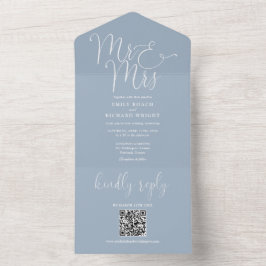 Invitación Todo En Uno Sr. Y Sra. Modern QR Code Dusty Blue Boda