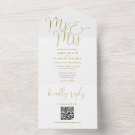 Invitación Todo En Uno Sr. y Sra. Modern QR Code Gold Boda