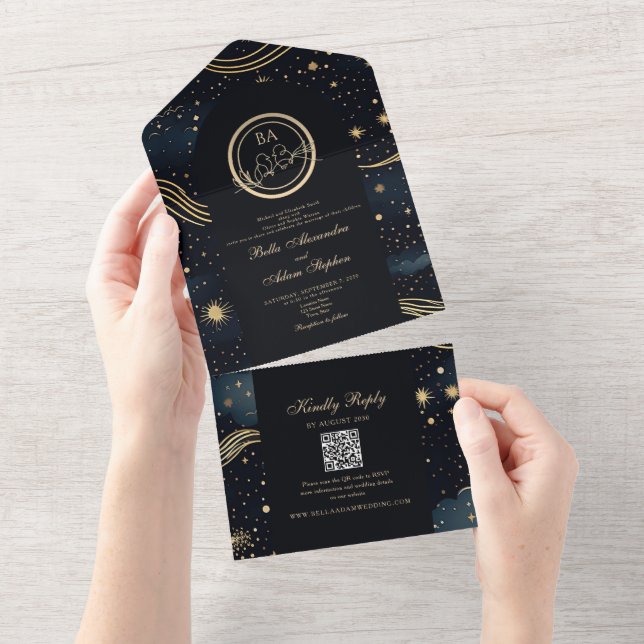 Invitación Todo En Uno Starry Night Celestial Boda (desgarro)