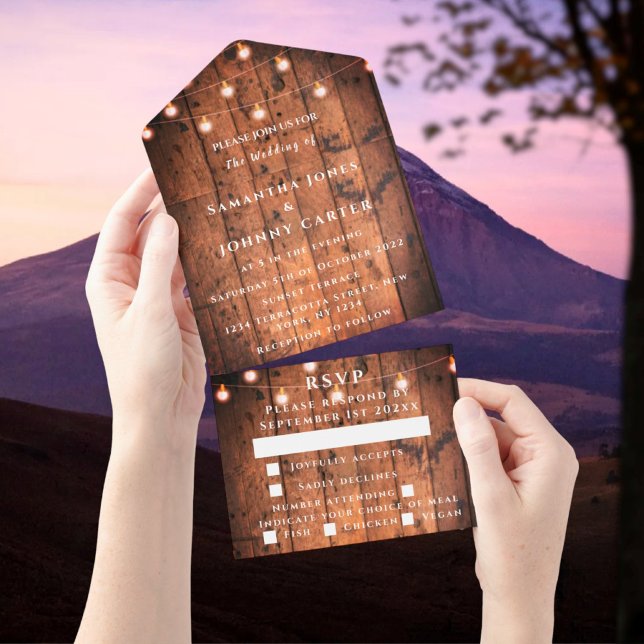 Invitación Todo En Uno String ilumina el País Rústico del Barn (Subido por el creador)