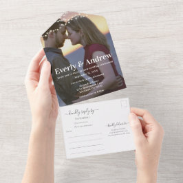Invitación Todo En Uno Su foto Boda de luz de cadena moderna y simple
