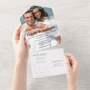 Invitación Todo En Uno Su foto Boda de luz de cadena moderna y simple