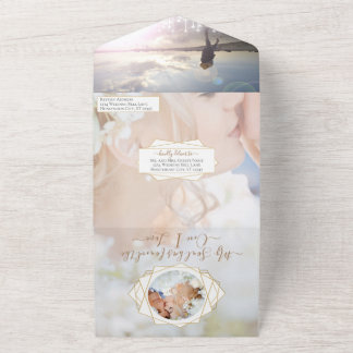 Invitación Todo En Uno Su foto Geométrica Resumen Marco dorado todo en