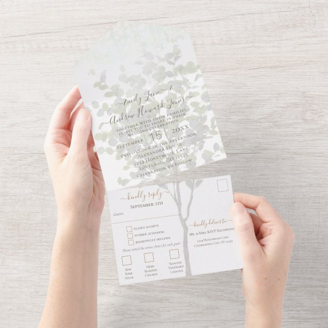 Invitación Todo En Uno Su fotograma Eucalyptus Tree Gold Geometría (desgarro)