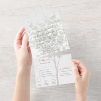 Invitación Todo En Uno Su fotograma Eucalyptus Tree Gold Geometría