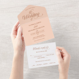 Invitación Todo En Uno Suave Minimalista Boda Elegante Melocotón