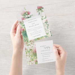 Invitación Todo En Uno Suave y suave color de agua rosa Floral Boda de ja