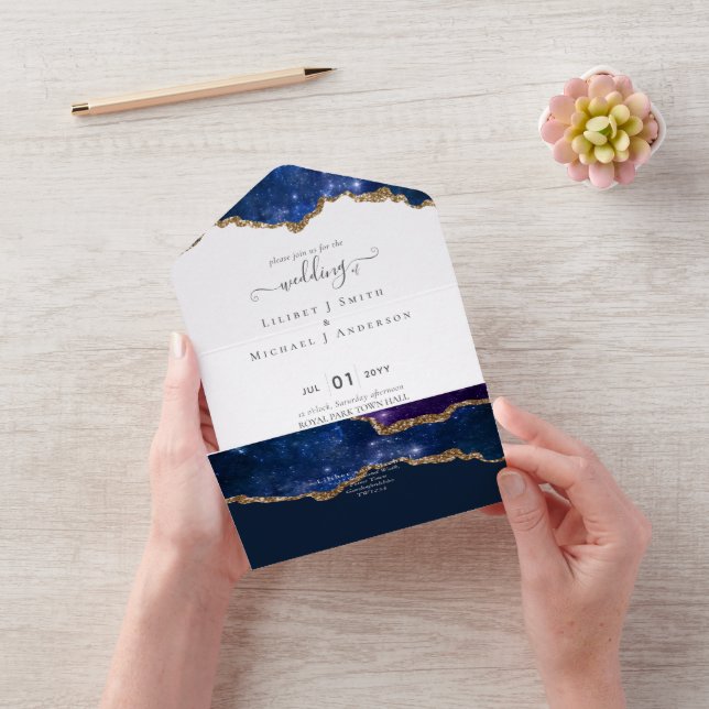 Invitación Todo En Uno Sublime Aгата Azul Oro PAQUETE DE BODAS (Video)