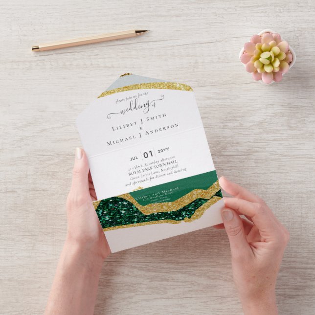 Invitación Todo En Uno Sublime Boda de la Agencia de Oro Verde Esmeralda (Video)