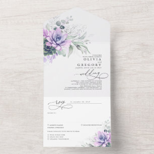 Invitación Todo En Uno Suculenta vegetación y hojas plateadas Boda