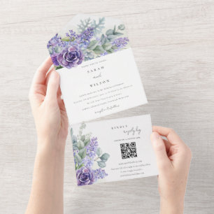Invitación Todo En Uno Suculento Eucalyptus Boda de follaje Lilac Código 