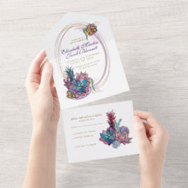 Invitación Todo En Uno Suculentos acuarelas, lavanda todo en uno Invita