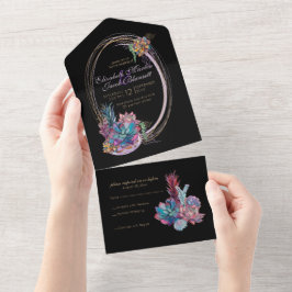 Invitación Todo En Uno Suculentos acuarelas, negro