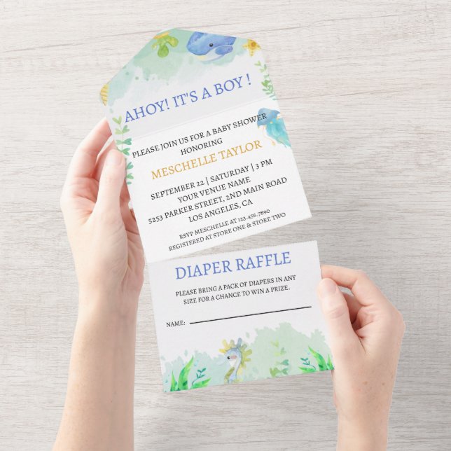 Invitación Todo En Uno Summer Under the Sea Baby Shower (desgarro)