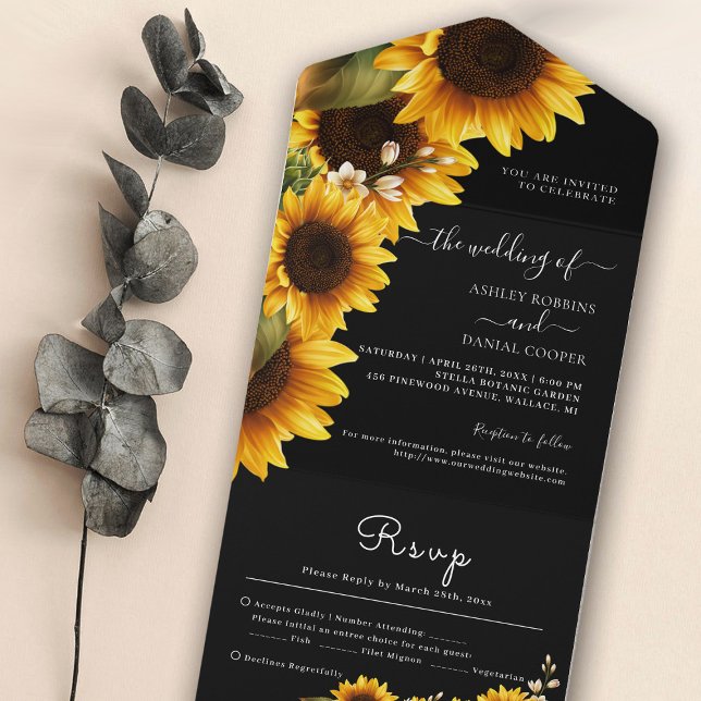 Invitación Todo En Uno Sunflowers Elegant All in One Wedding Invite (Subido por el creador)