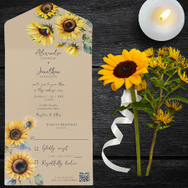 Invitación Todo En Uno Sunflowers en Tan QR Code